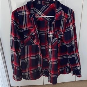 red and blue plad shirt
